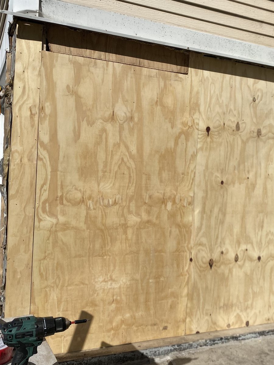Boarded opening before brick rebuild