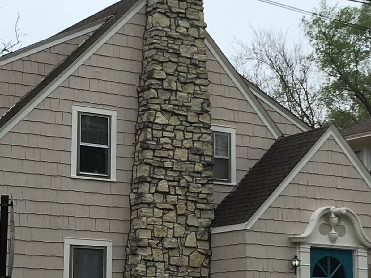Stone chimney after grinding and tuckpointing, Algonquin IL